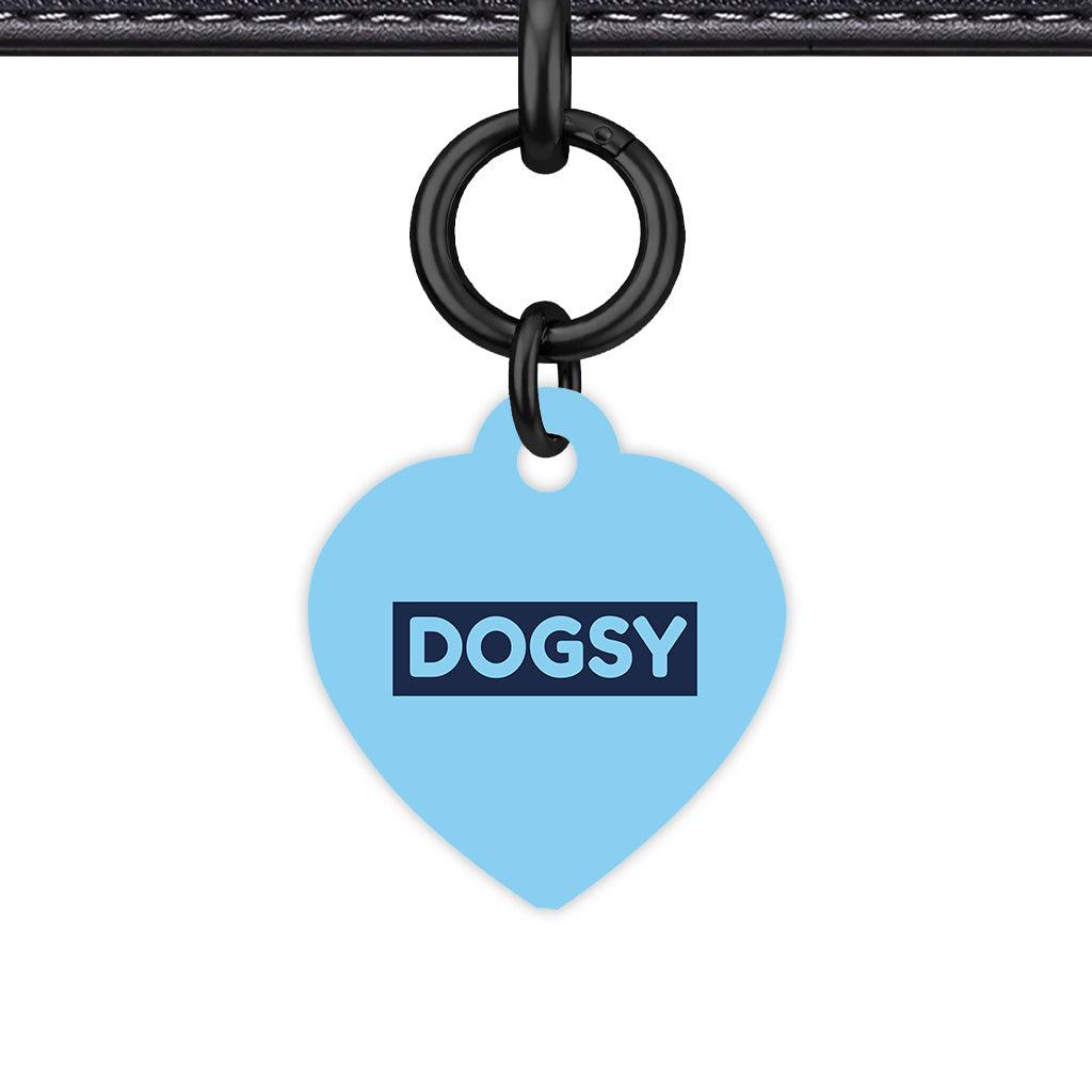Baby Blue & Navy Heart Shape Black Ring QR Smart Pet ID Tag
