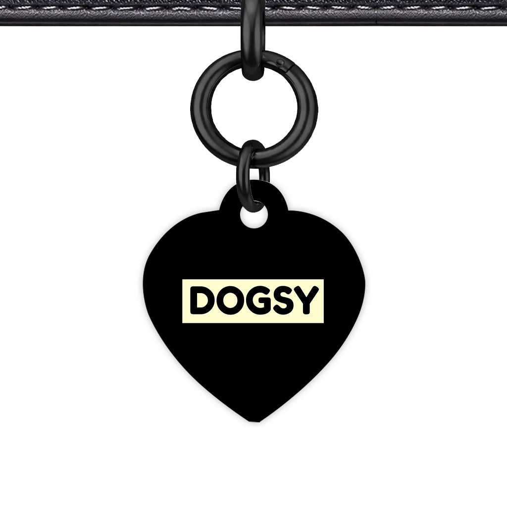 Black & Cream Heart Shape Black Ring Classic Pet ID Tag