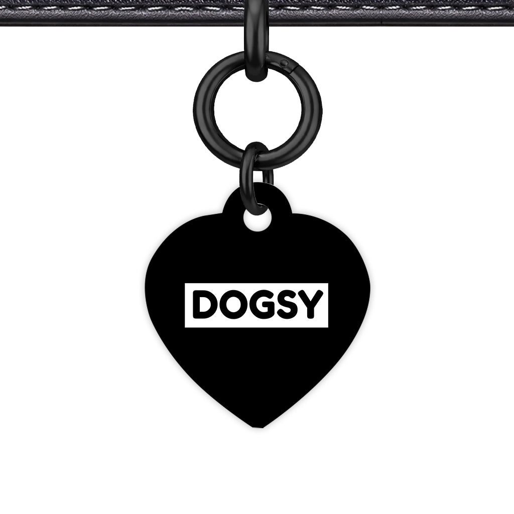 Black & White Heart Shape Black Ring Classic Pet ID Tag