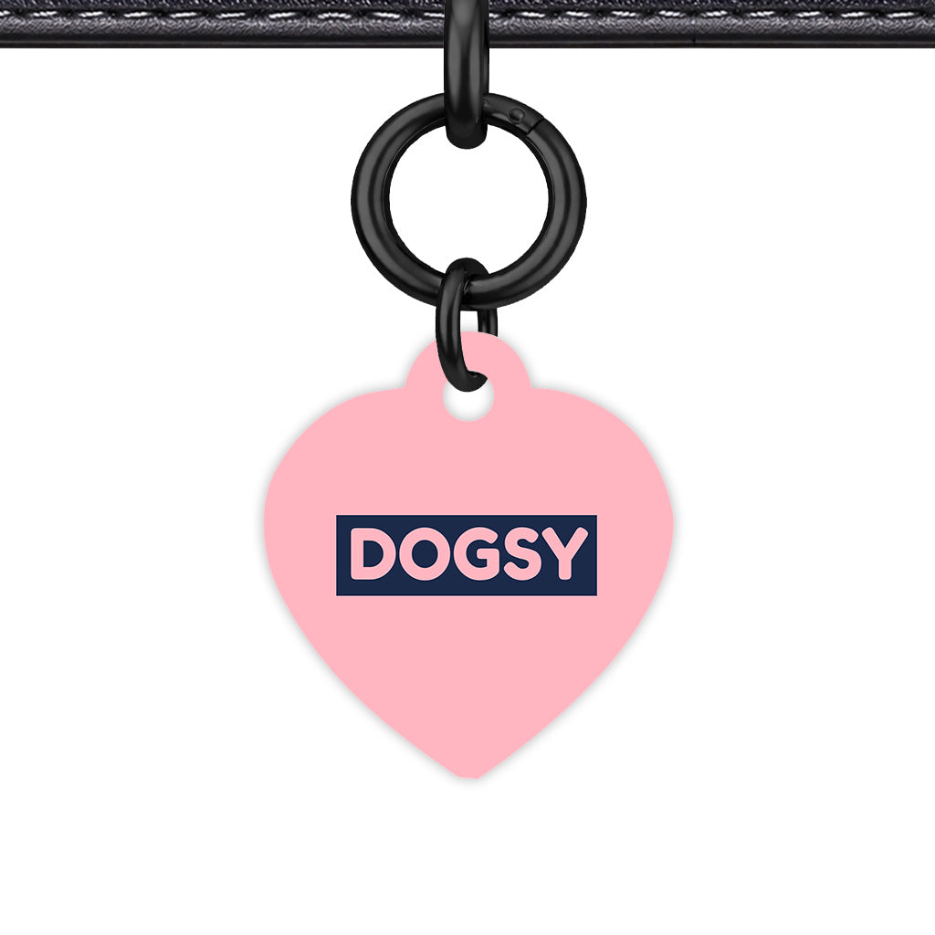 Blush & Navy Heart Shape Black Ring QR Smart Pet ID Tag