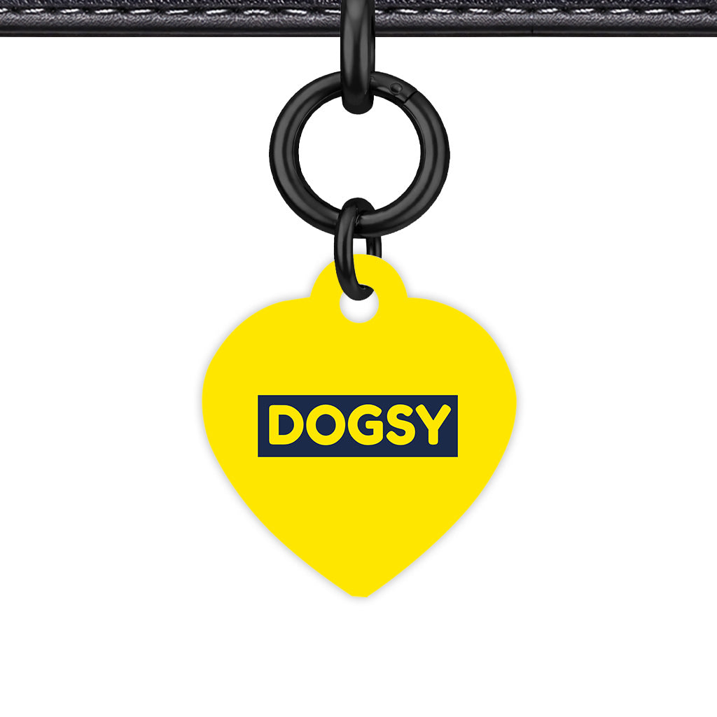 Bright Yellow & Navy Heart Shape Black Ring Classic Pet ID Tag