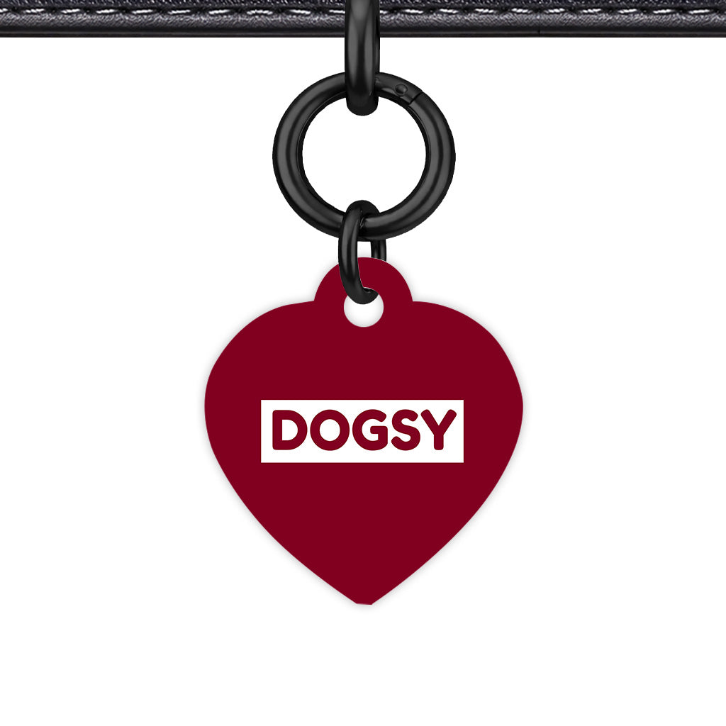 Burgundy & White Heart Shape Black Ring Classic Pet ID Tag