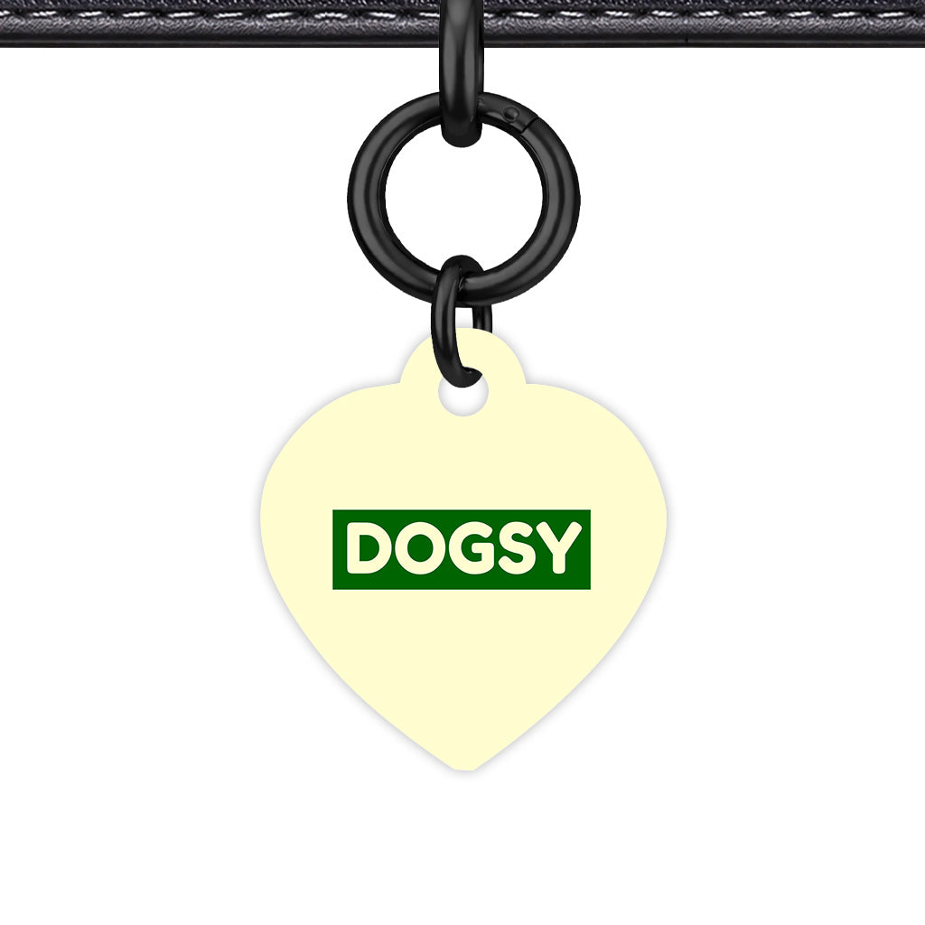 Cream & Dark Green Heart Shape Black Ring Classic Pet ID Tag