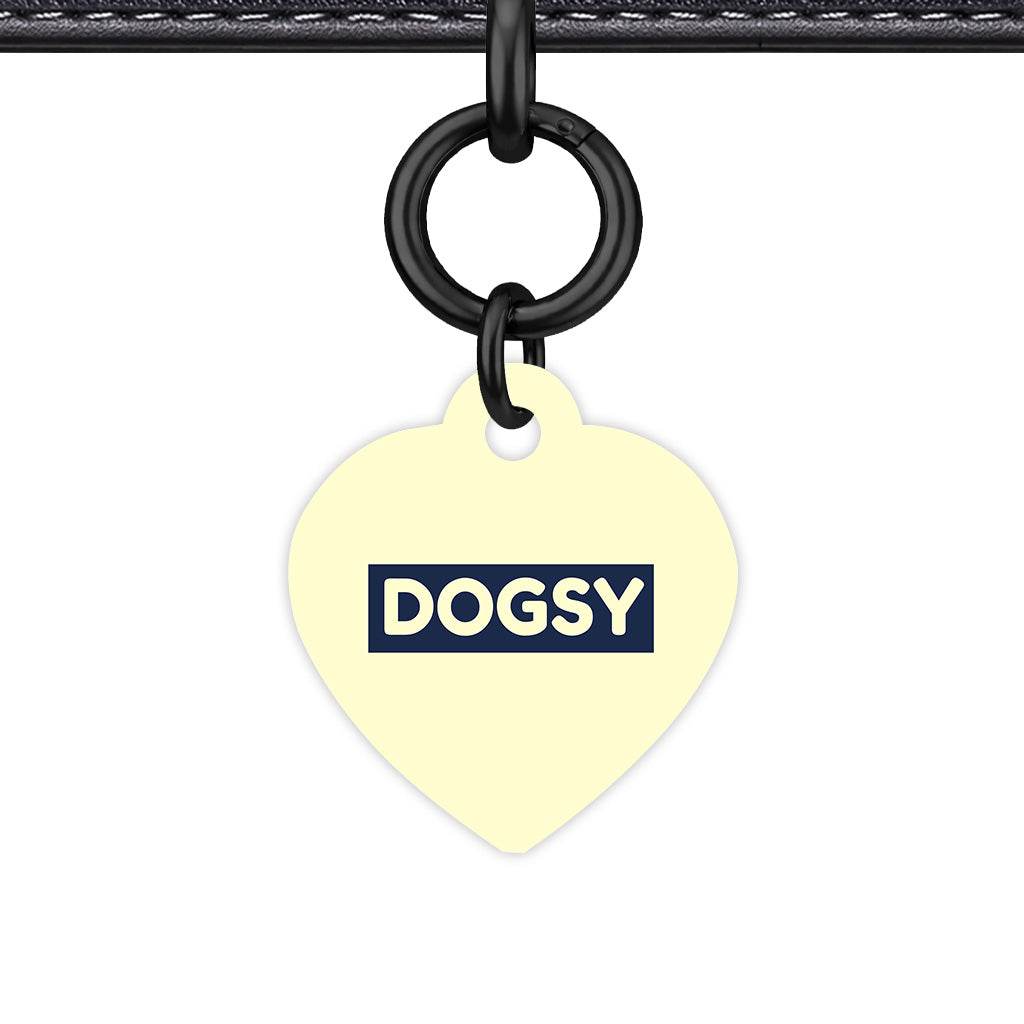 Cream & Navy Heart Shape Black Ring Classic Pet ID Tag