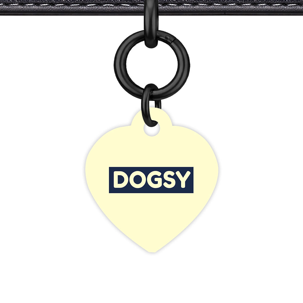 Cream & Navy Heart Shape Black Ring QR Smart Pet ID Tag