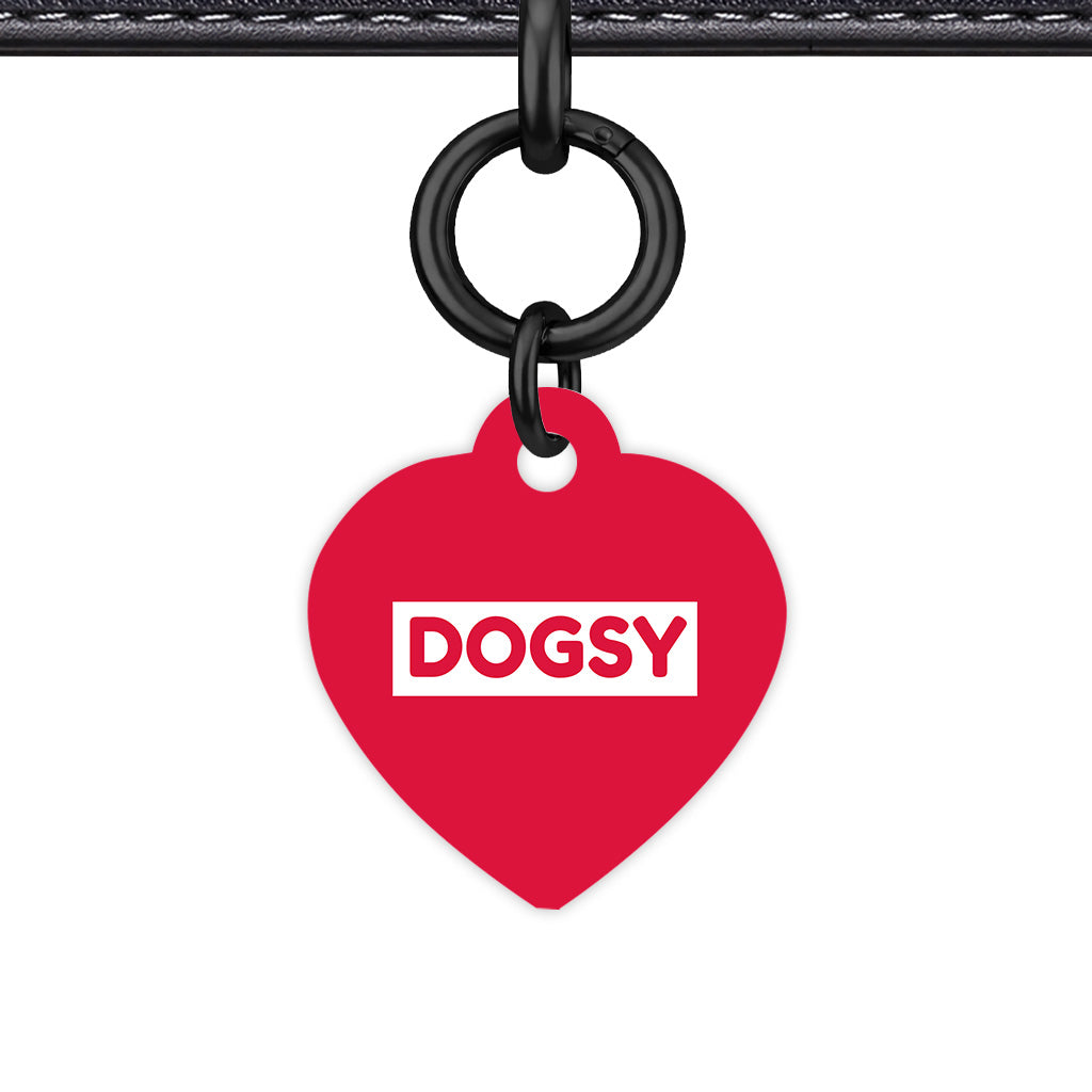 Crimson Red & White Heart Shape Black Ring Classic Pet ID Tag
