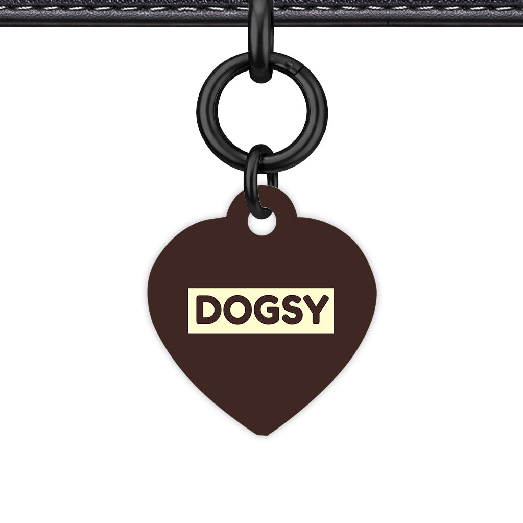 Dark Brown & Cream Heart Shape Black Ring QR Smart Pet ID Tag