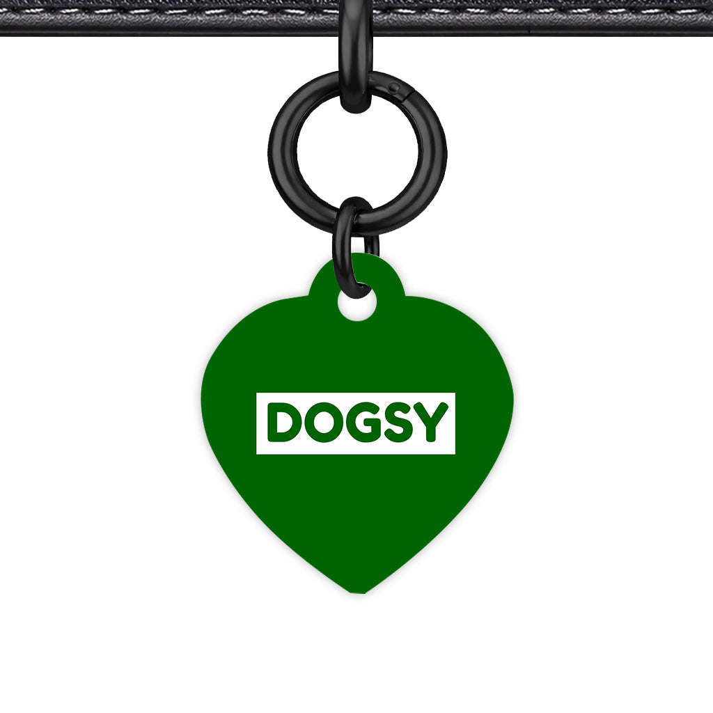 Dark Green & White Heart Shape Black Ring QR Smart Pet ID Tag