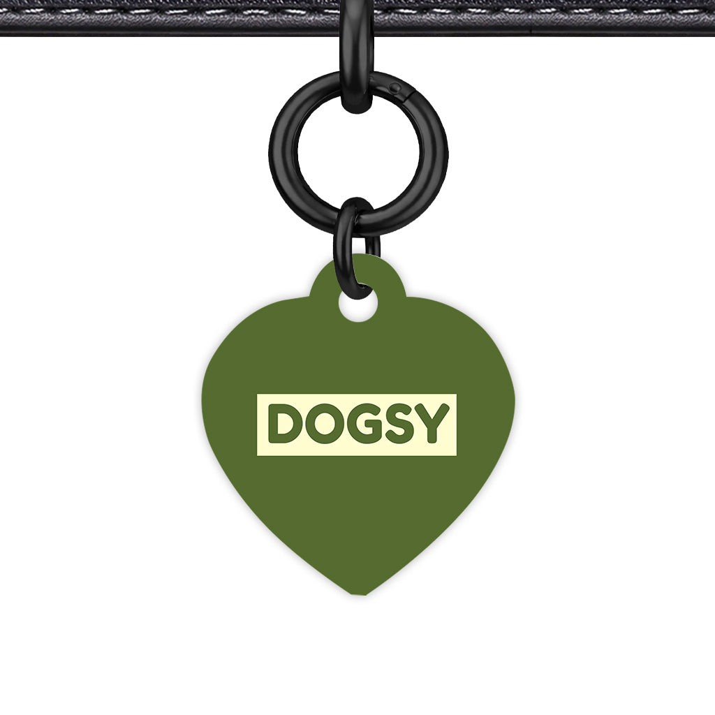 Dark Olive & Cream Heart Shape Black Ring QR Smart Pet ID Tag