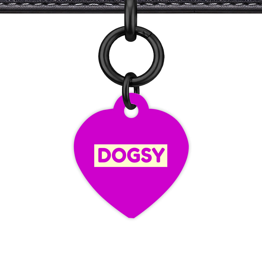 Deep Magenta & Cream Heart Shape Black Ring Classic Pet ID Tag