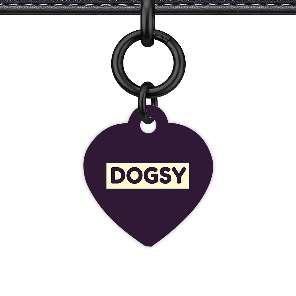 Deep Purple & Cream Heart Shape Black Ring QR Smart Pet ID Tag