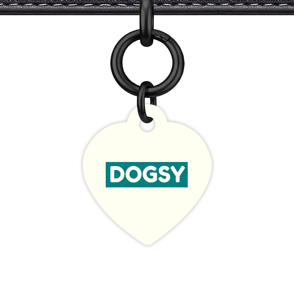Ivory & Teal Heart Shape Black Ring Classic Pet ID Tag