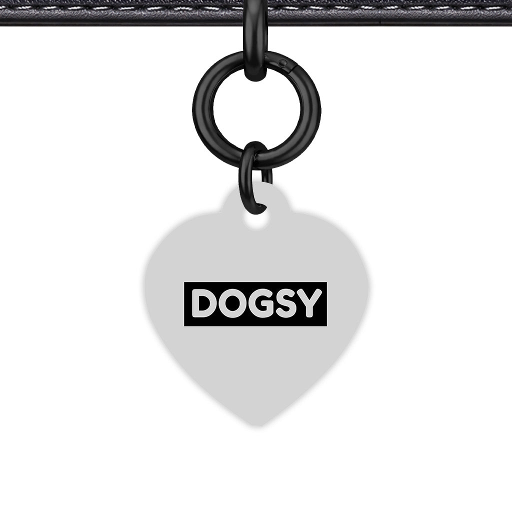 Light Grey & Black Heart Shape Black Ring Classic Pet ID Tag