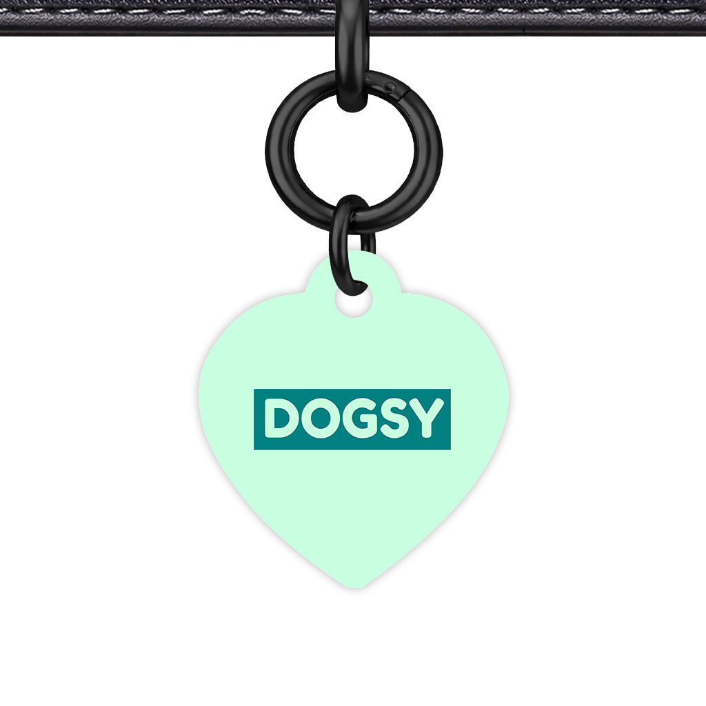 Light Mint & Teal Heart Shape Black Ring QR Smart Pet ID Tag