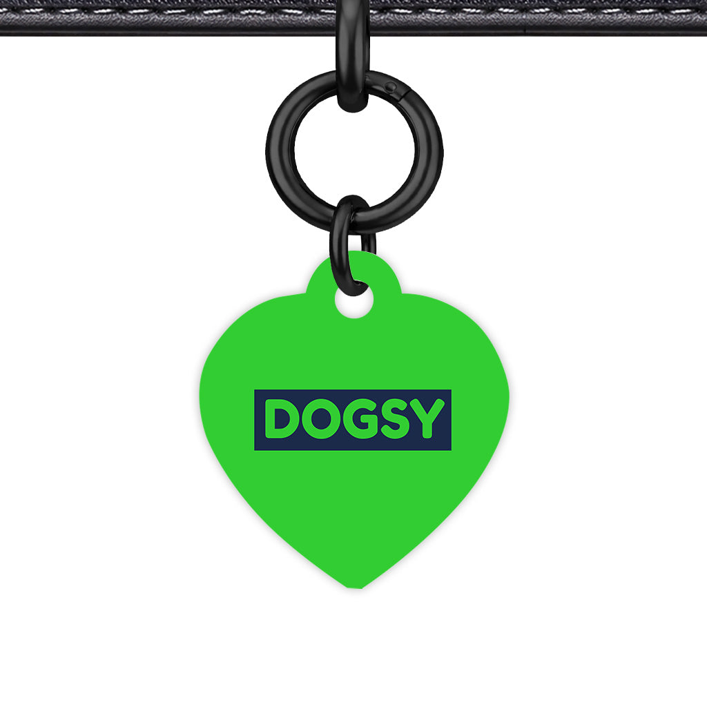 Lime & Navy Heart Shape Black Ring QR Smart Pet ID Tag