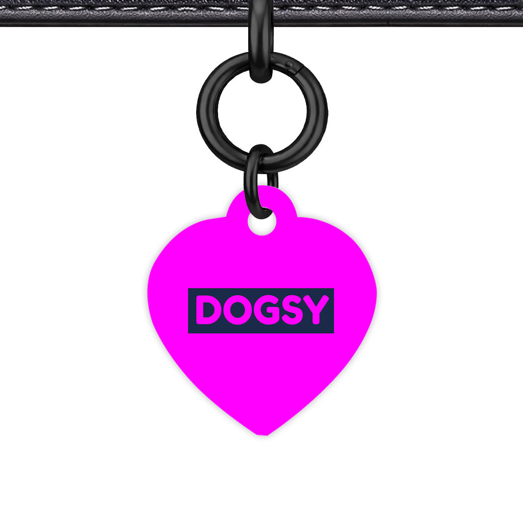 Magenta & Navy Heart Shape Black Ring QR Smart Pet ID Tag