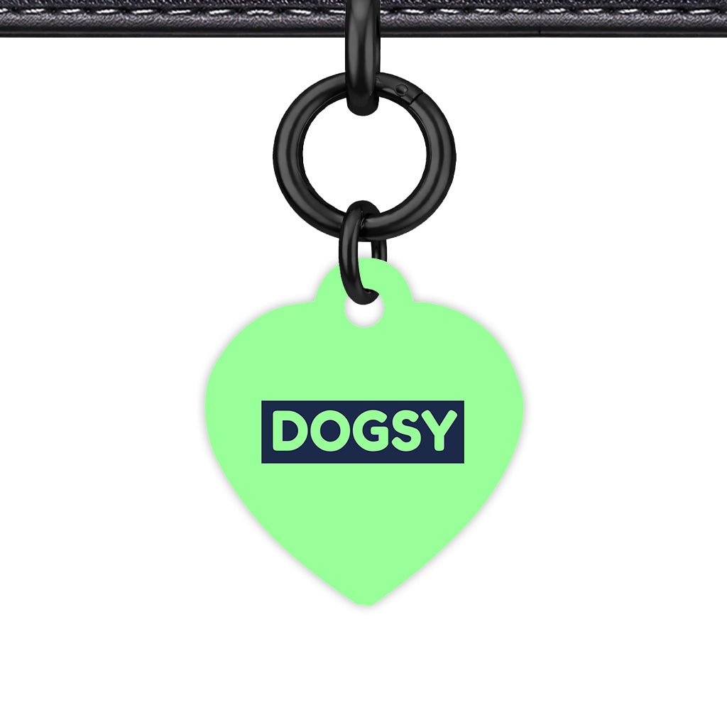 Mint & Navy Heart Shape Black Ring QR Smart Pet ID Tag