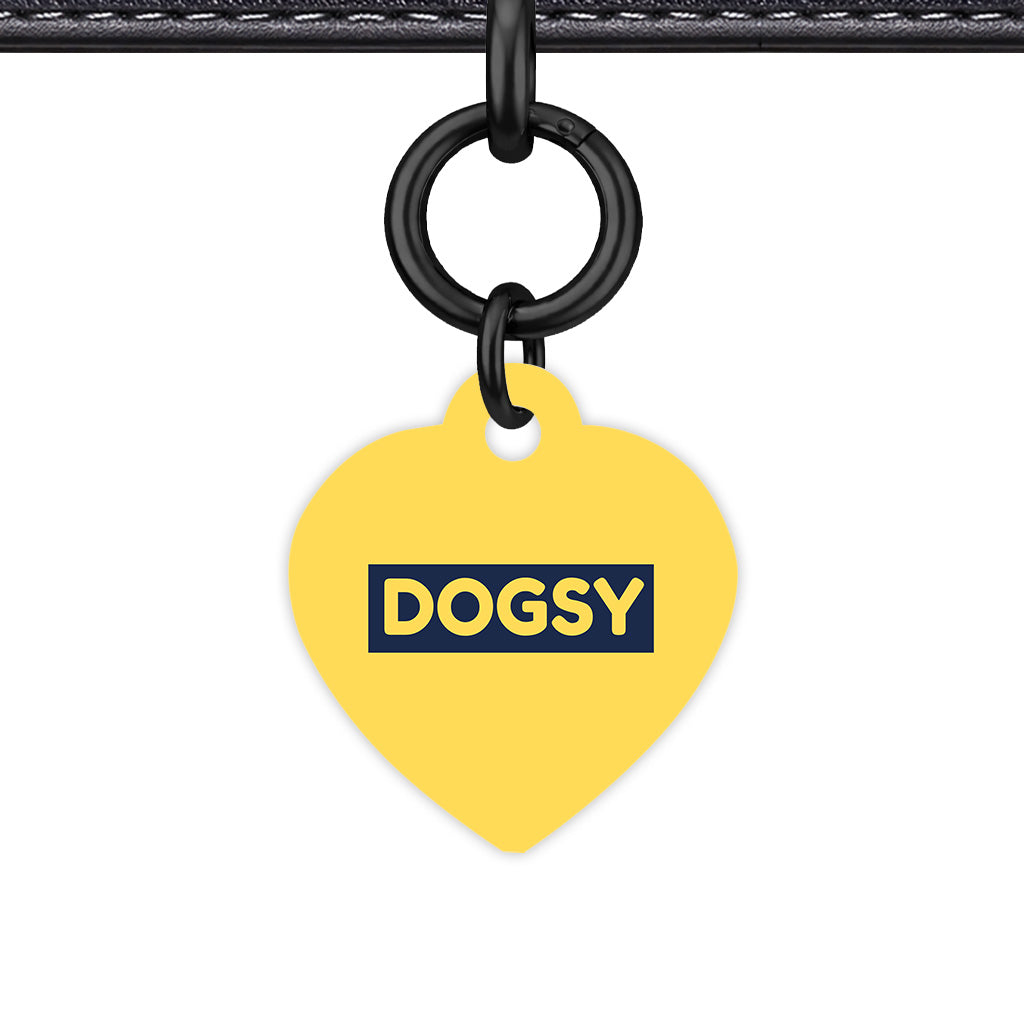 Mustard & Navy Heart Shape Black Ring QR Smart Pet ID Tag
