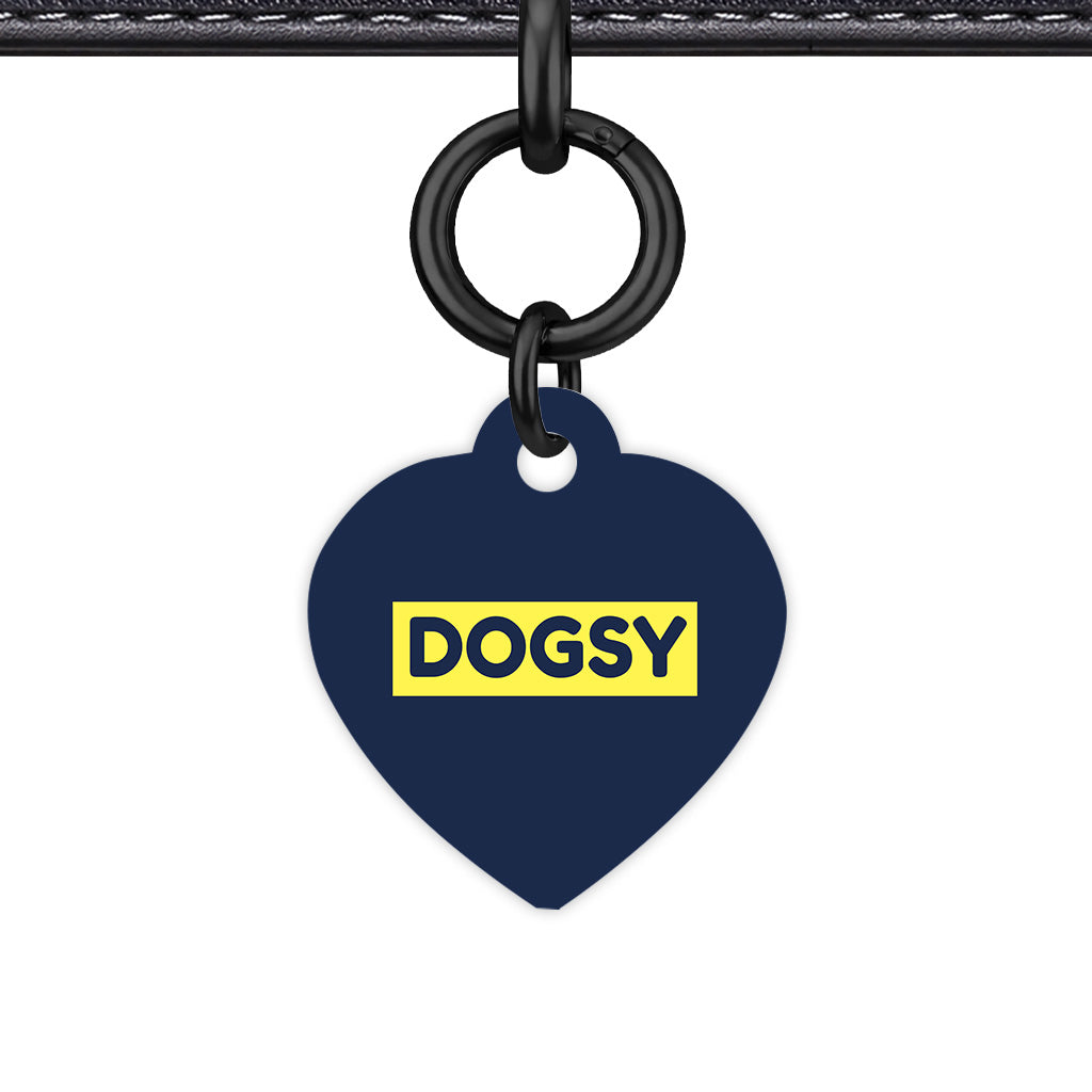 Navy & Lemon Yellow Heart Shape Black Ring Classic Pet ID Tag