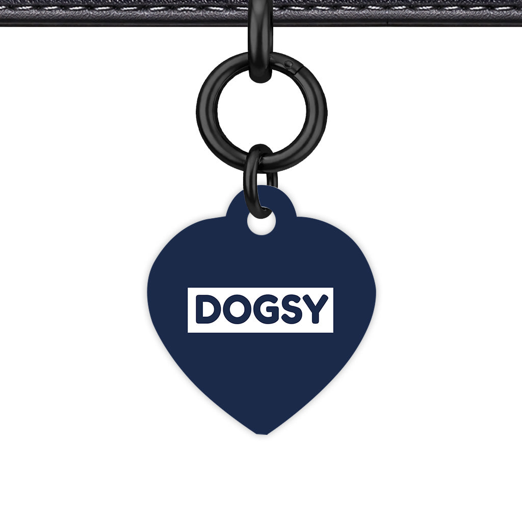 Navy & White Heart Shape Black Ring QR Smart Pet ID Tag