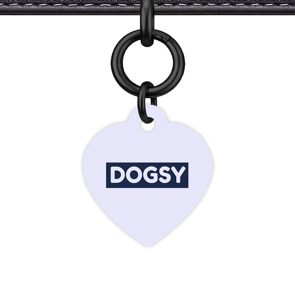 Pale Lavender & Navy Heart Shape Black Ring QR Smart Pet ID Tag