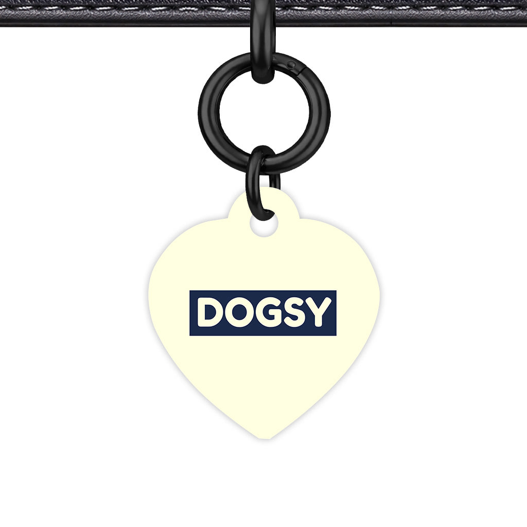 Pale Yellow & Navy Heart Shape Black Ring QR Smart Pet ID Tag