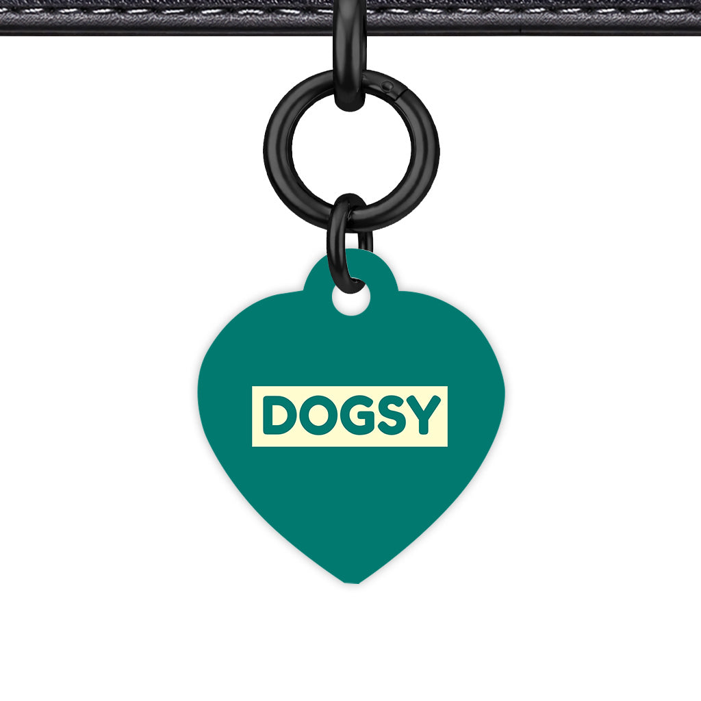 Pine Green & Cream Heart Shape Black Ring Classic Pet ID Tag