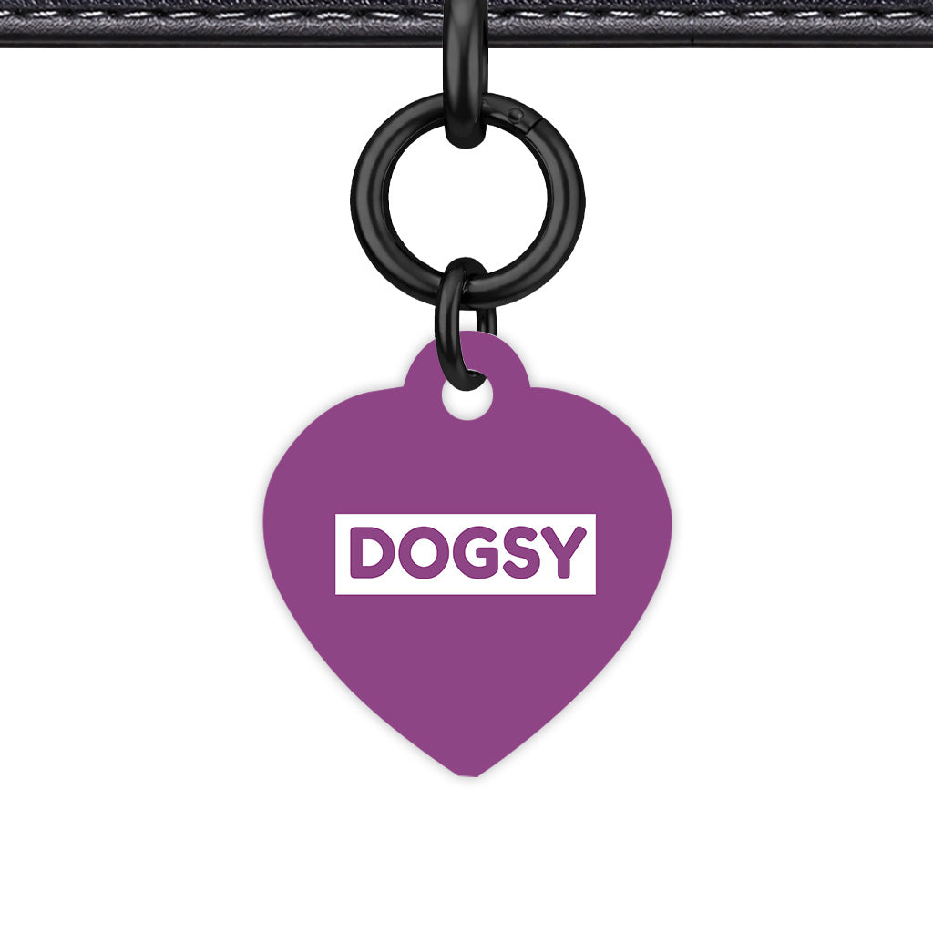 Plum & White Heart Shape Black Ring QR Smart Pet ID Tag