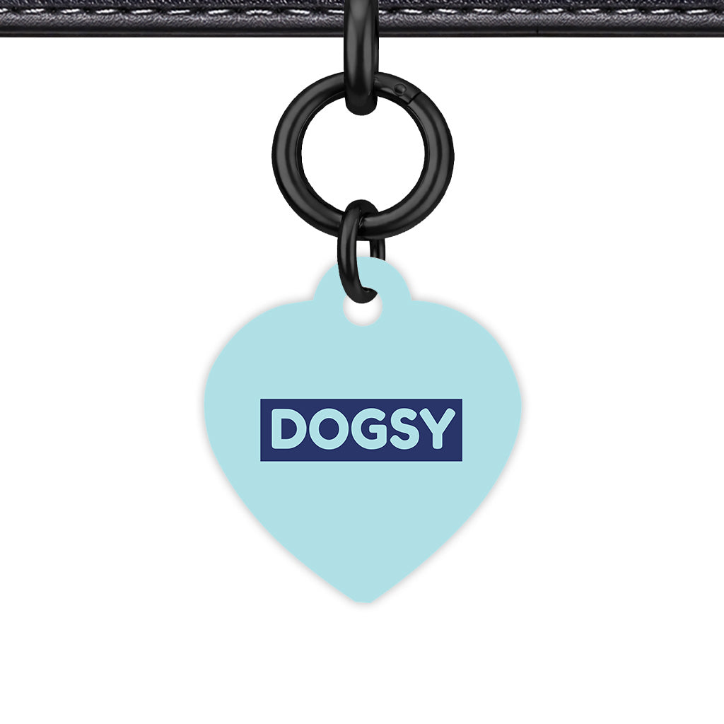 Powder Blue & Navy Heart Shape Black Ring Classic Pet ID Tag