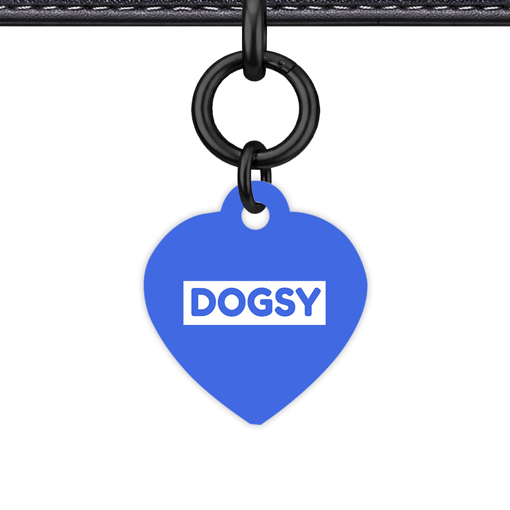 Royal Blue & White Heart Shape Black Ring QR Smart Pet ID Tag