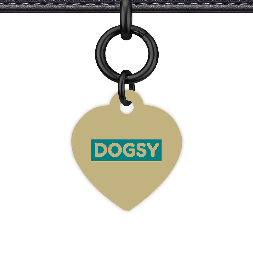 Sand & Teal Heart Shape Black Ring QR Smart Pet ID Tag