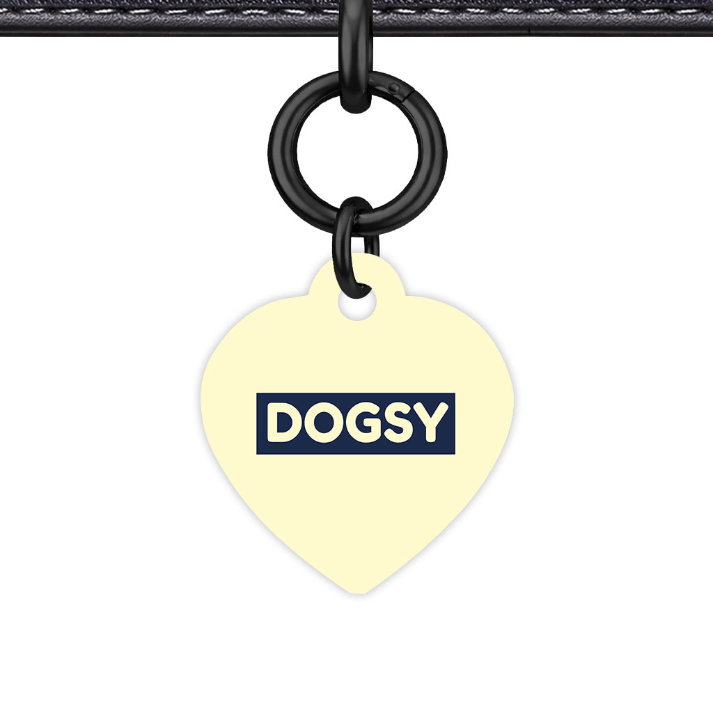 Soft Lemon & Navy Heart Shape Black Ring Classic Pet ID Tag