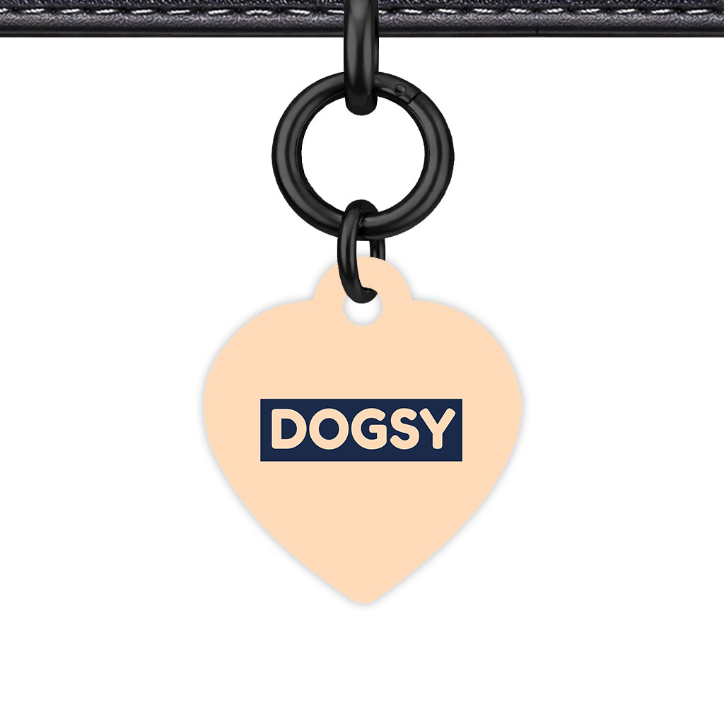 Soft Peach & Navy Heart Shape Black Ring QR Smart Pet ID Tag