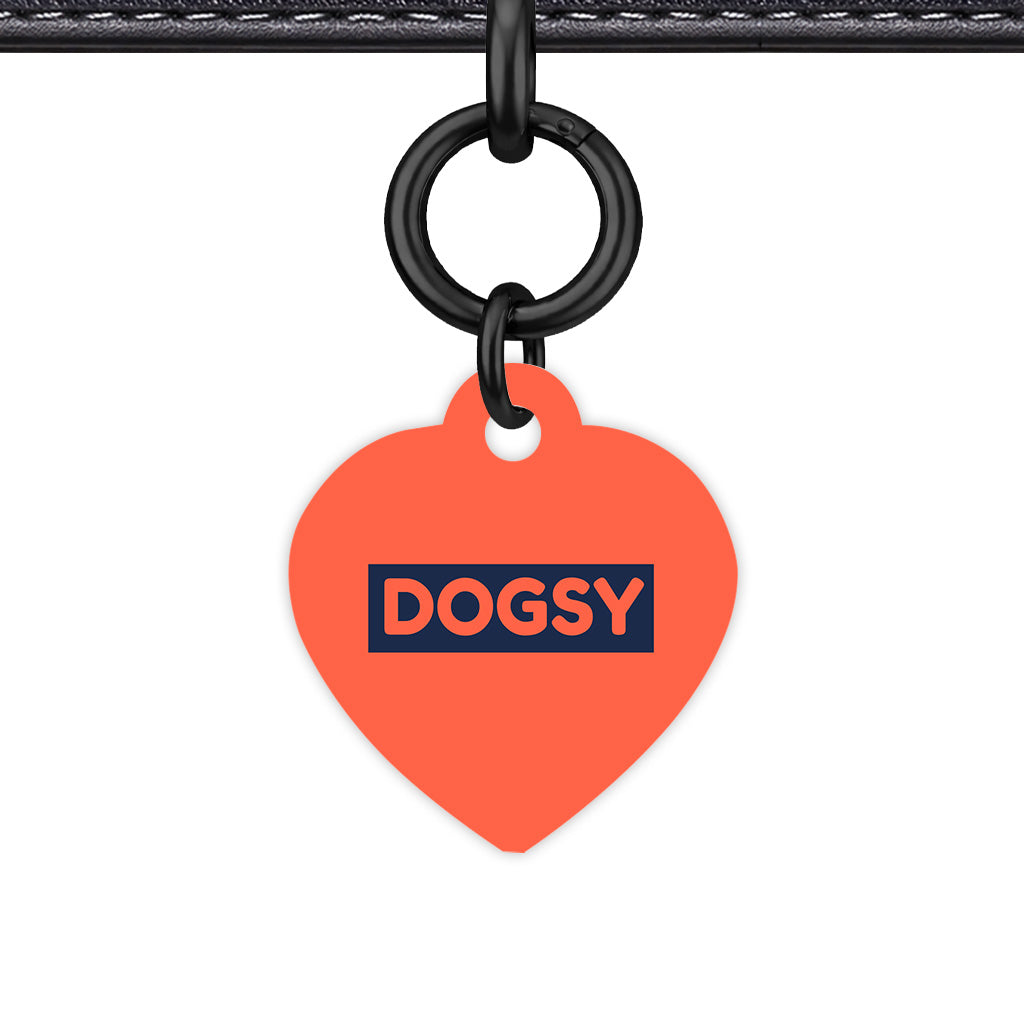 Tomato Red & Navy Heart Shape Black Ring QR Smart Pet ID Tag