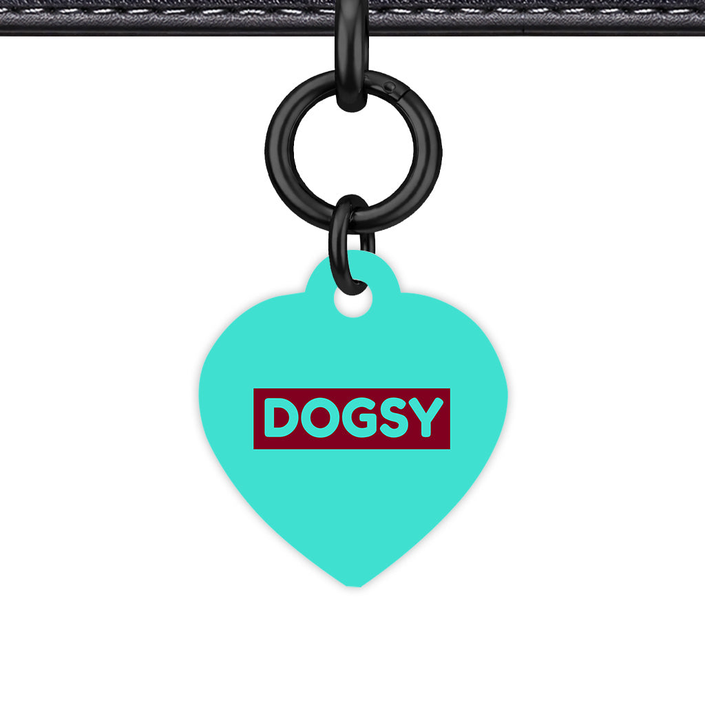 Turquoise & Burgundy Heart Shape Black Ring Classic Pet ID Tag