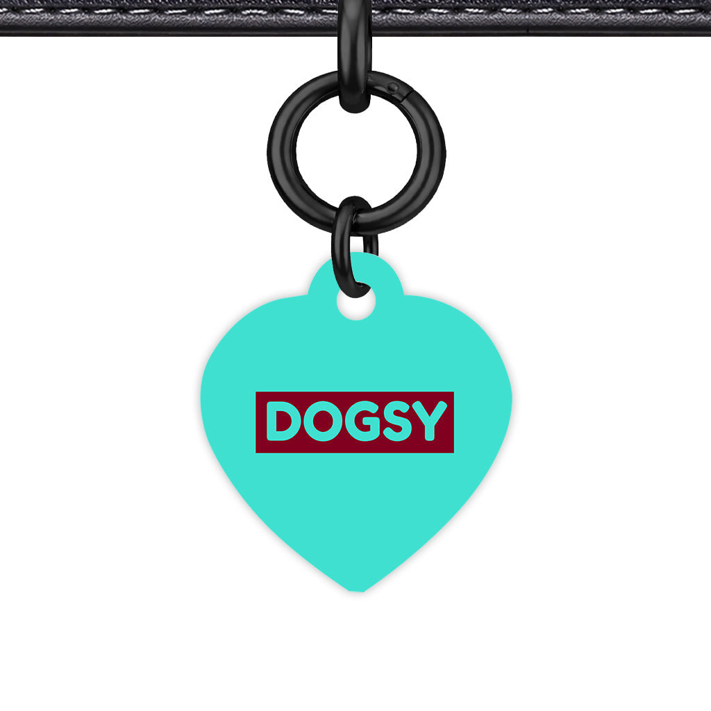 Turquoise & Burgundy Heart Shape Black Ring QR Smart Pet ID Tag