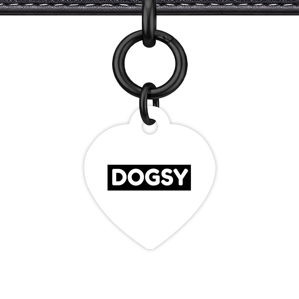 White & Black Heart Shape Black Ring Classic Pet ID Tag