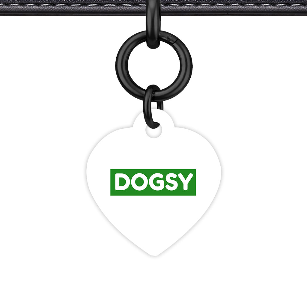 White & Forest Green Heart Shape Black Ring Classic Pet ID Tag