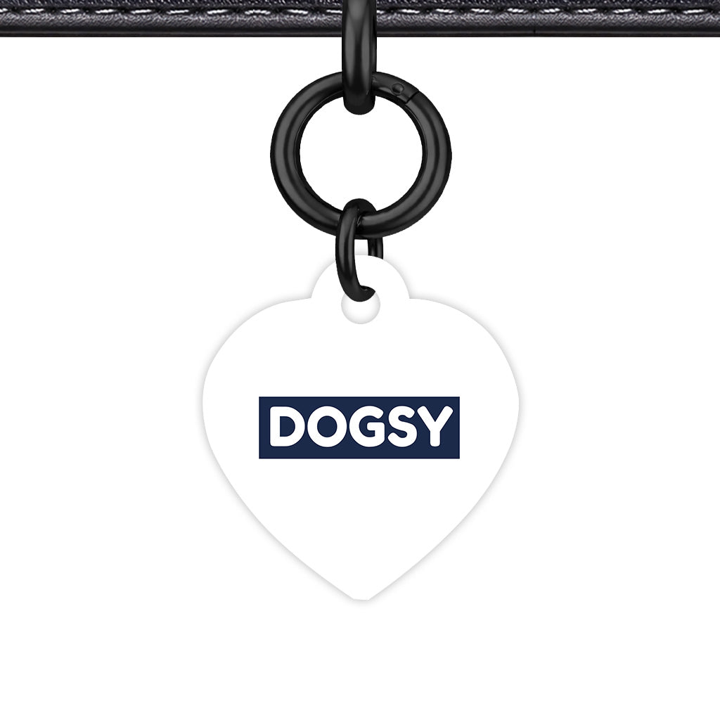 White & Navy Heart Shape Black Ring Classic Pet ID Tag