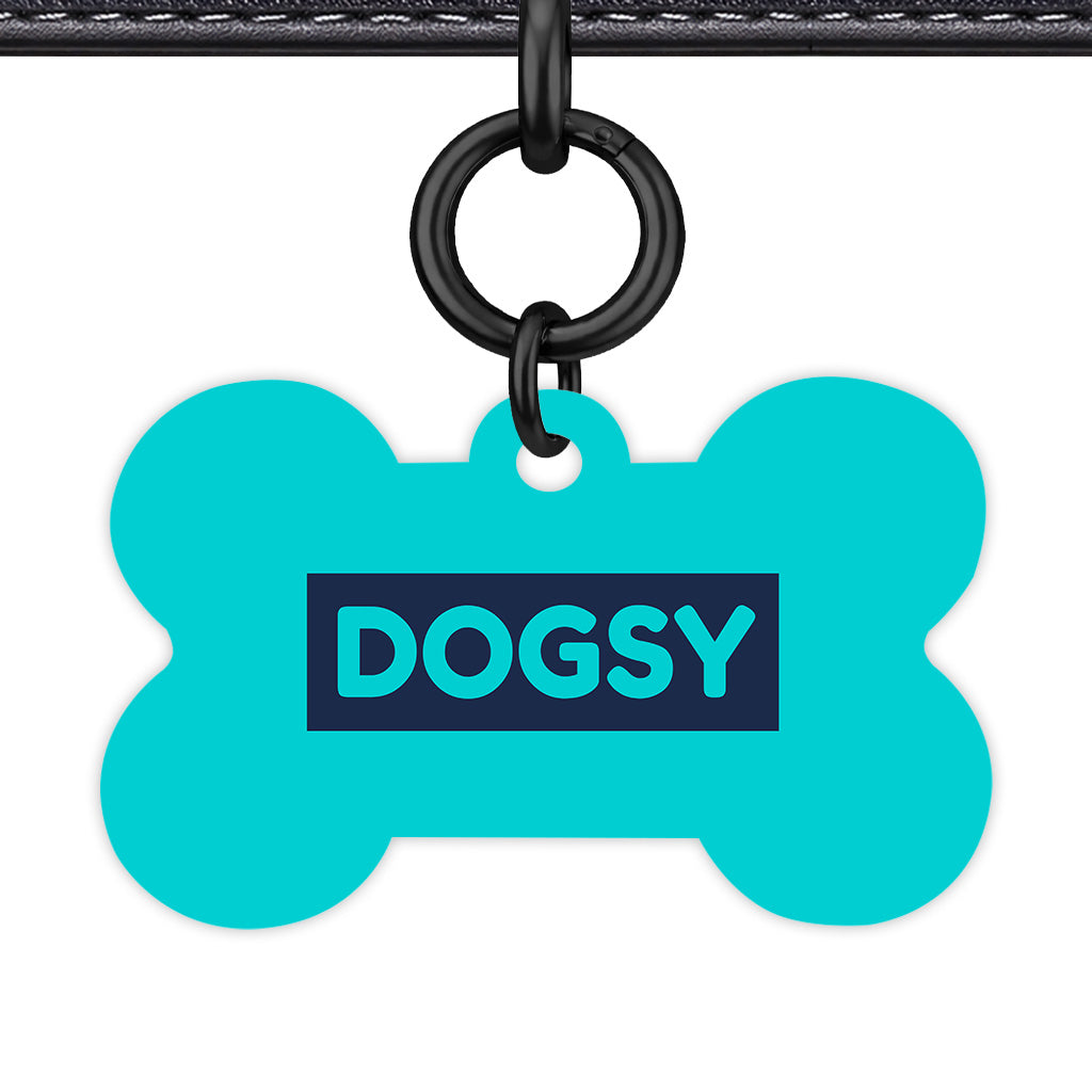 Aqua & Navy Bone Shape Black Ring QR Smart Pet ID Tag