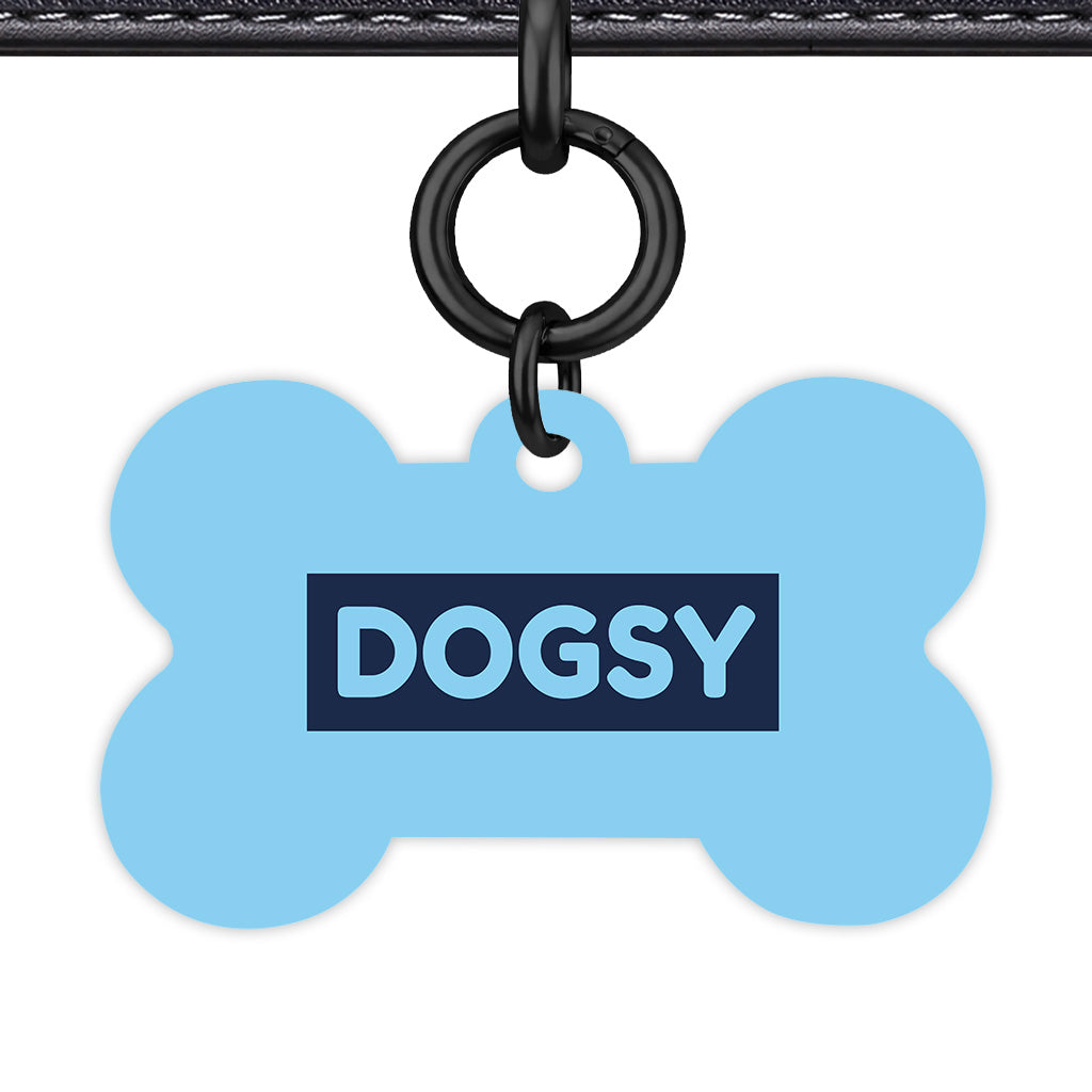 Baby Blue & Navy Bone Shape Black Ring Classic Pet ID Tag