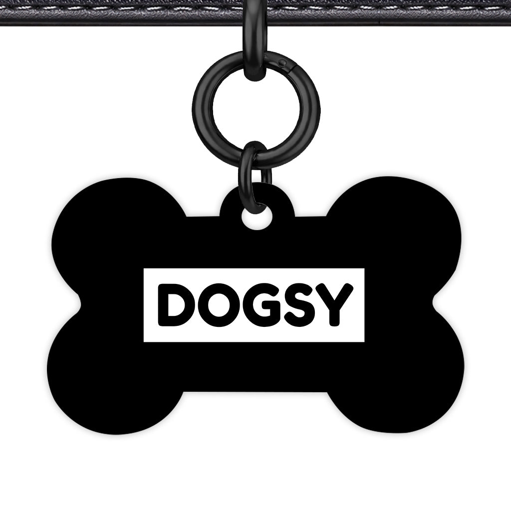 Black & White Bone Shape Black Ring QR Smart Pet ID Tag