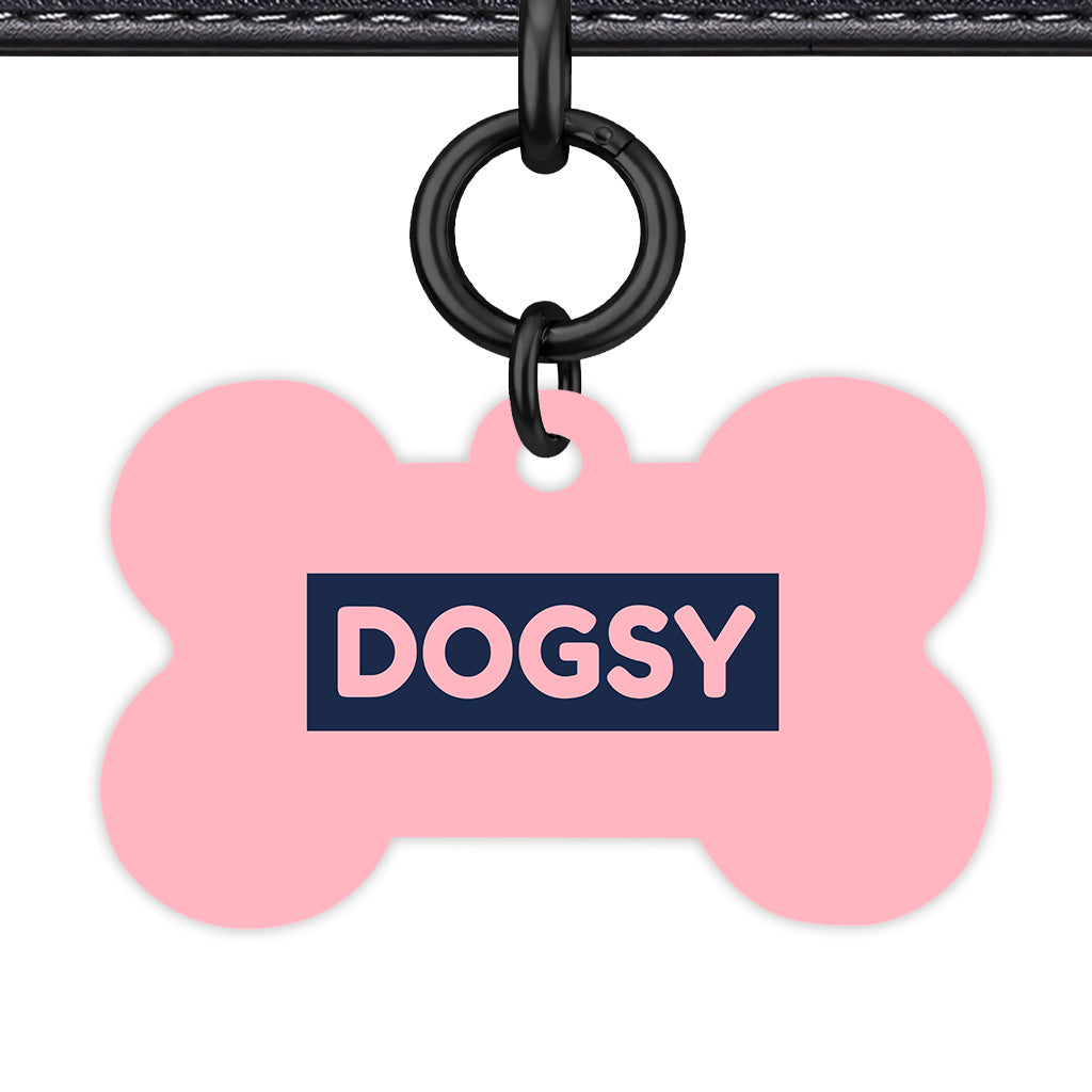 Blush & Navy Bone Shape Black Ring Classic Pet ID Tag
