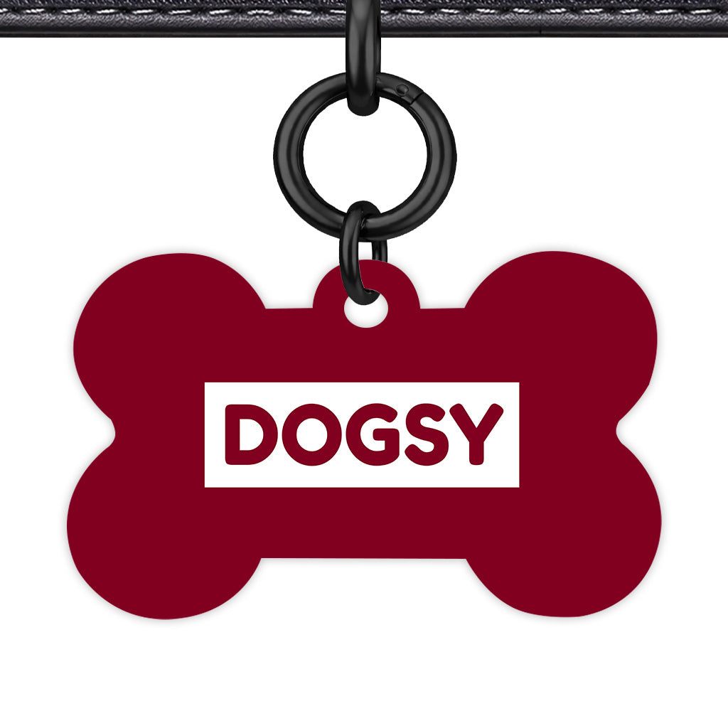 Burgundy & White Bone Shape Black Ring Classic Pet ID Tag