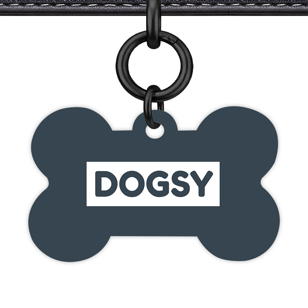 Charcoal & White Bone Shape Black Ring QR Smart Pet ID Tag