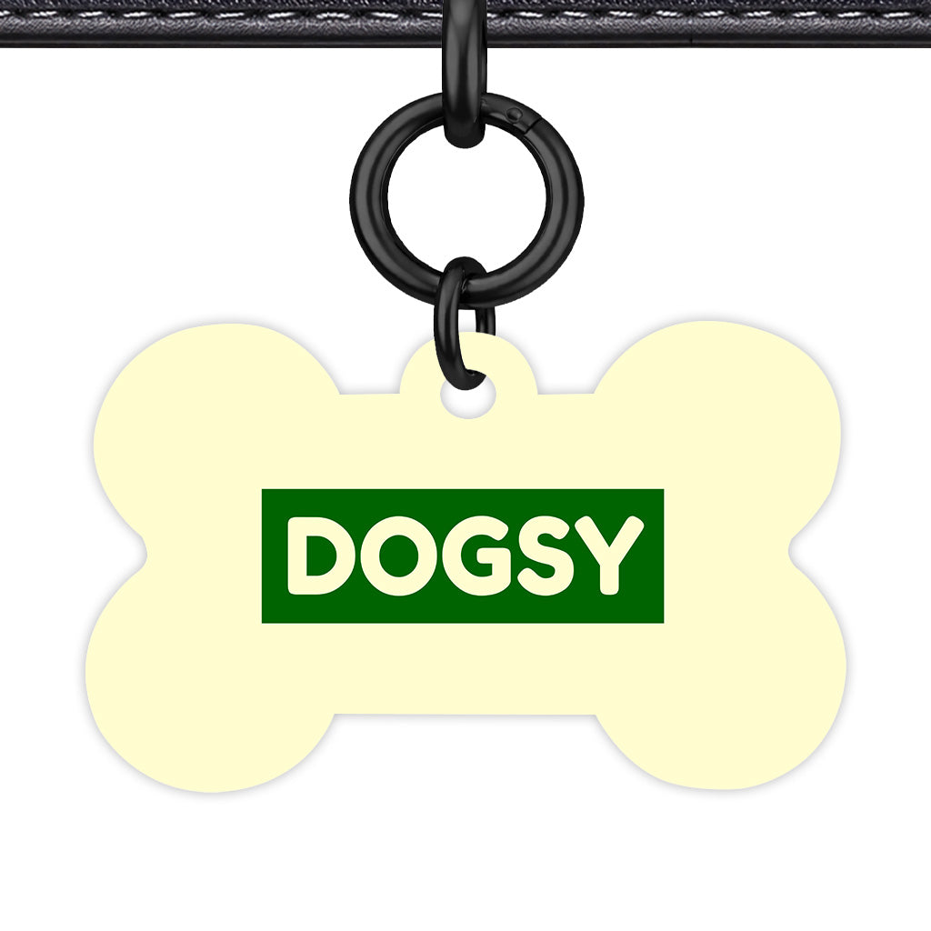 Cream & Dark Green Bone Shape Black Ring Classic Pet ID Tag