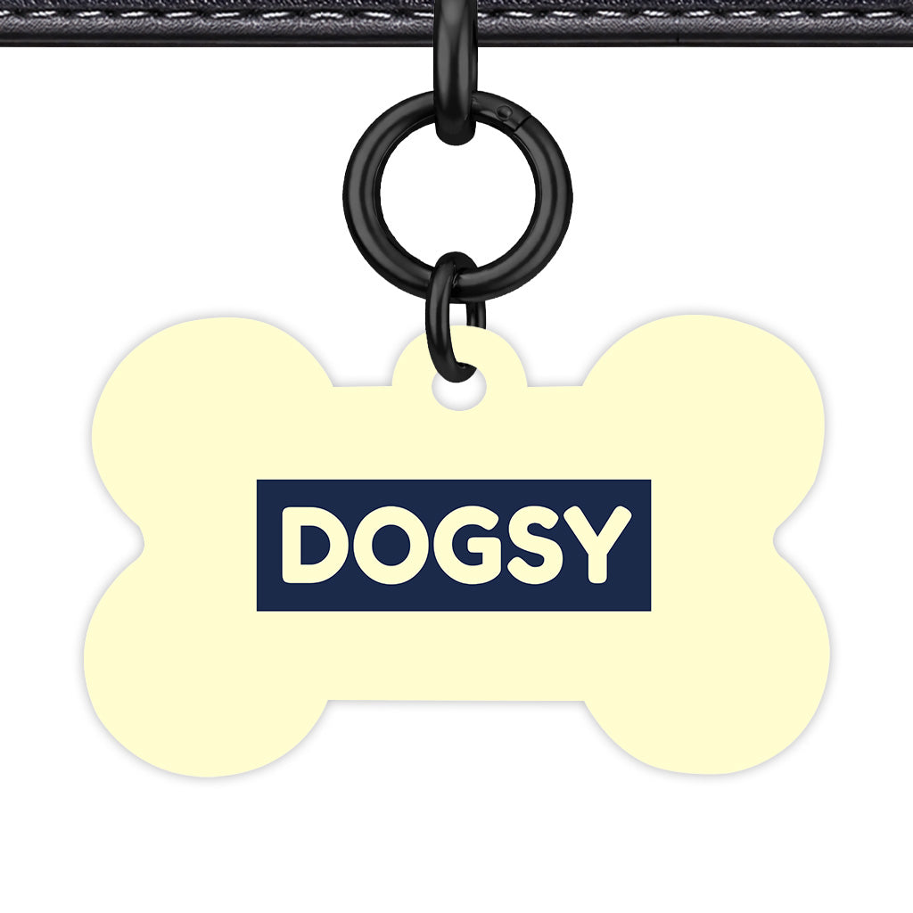 Cream & Navy Bone Shape Black Ring Classic Pet ID Tag