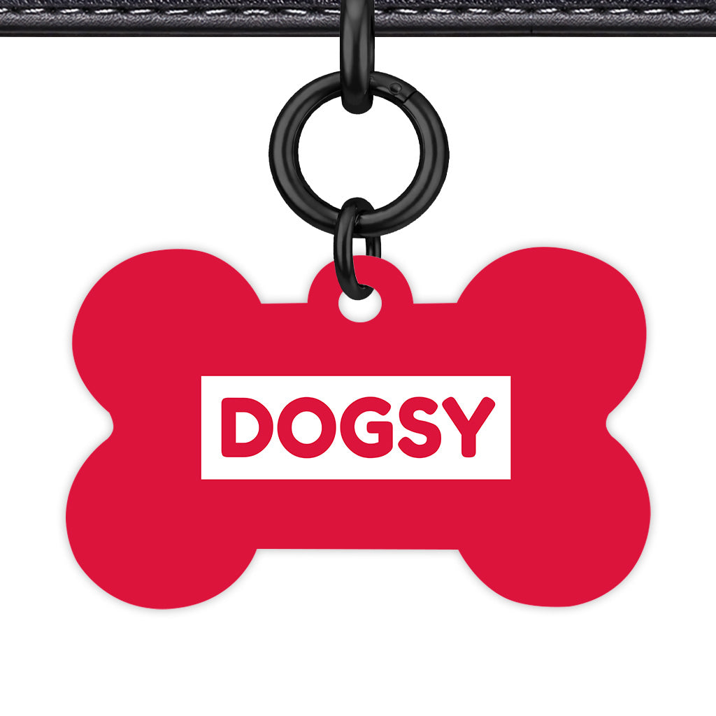 Crimson Red & White Bone Shape Black Ring Classic Pet ID Tag
