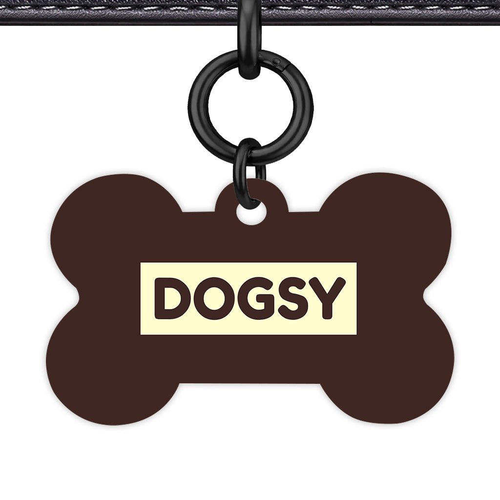 Dark Brown & Cream Bone Shape Black Ring QR Smart Pet ID Tag