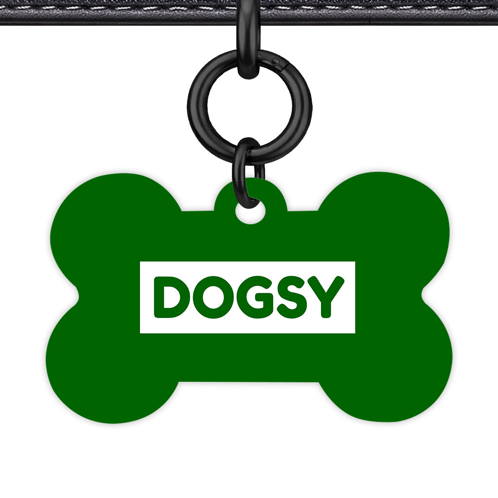 Dark Green & White Bone Shape Black Ring Classic Pet ID Tag